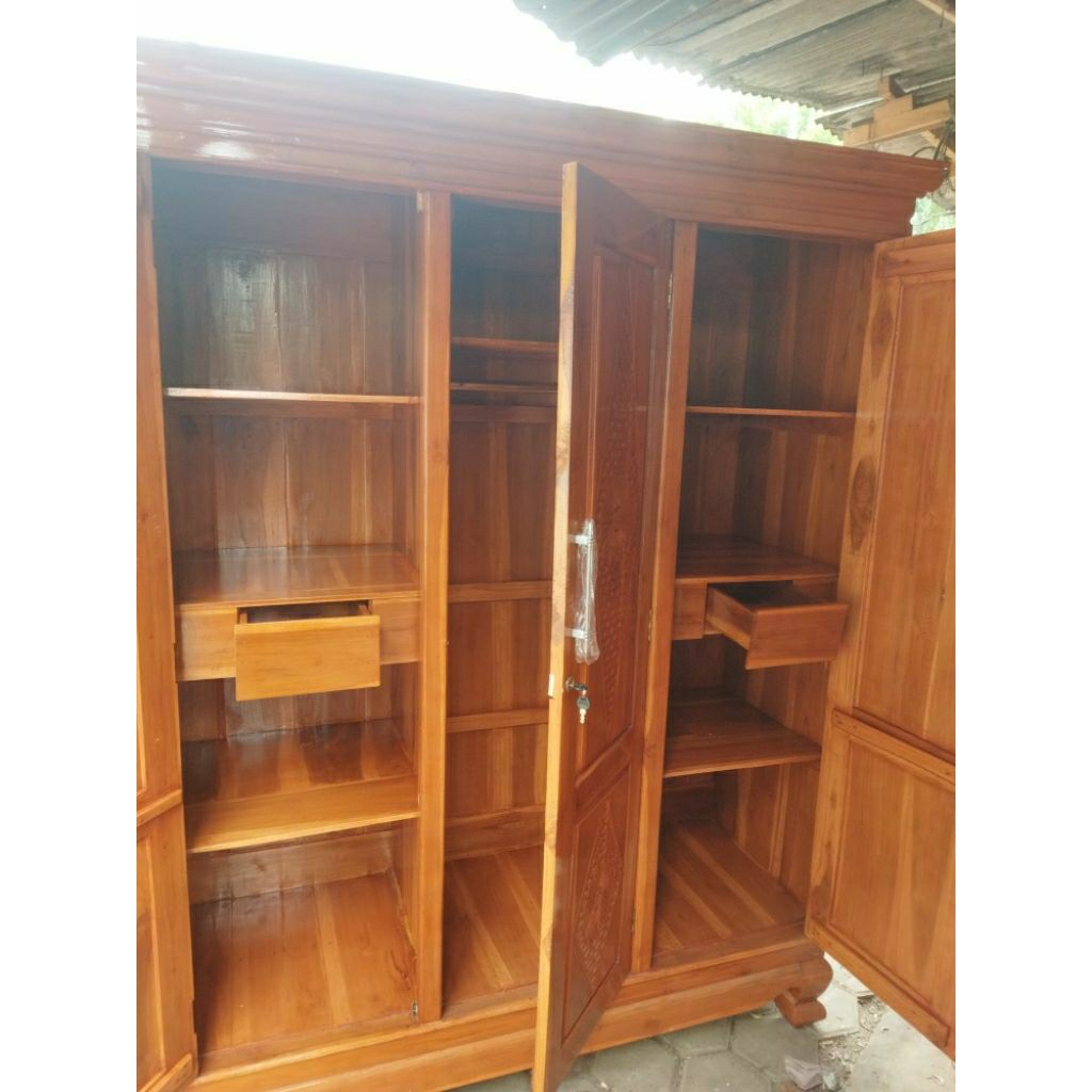 lemari pintu 3 kayu jati asli dobel hamabal/pakaian/baju