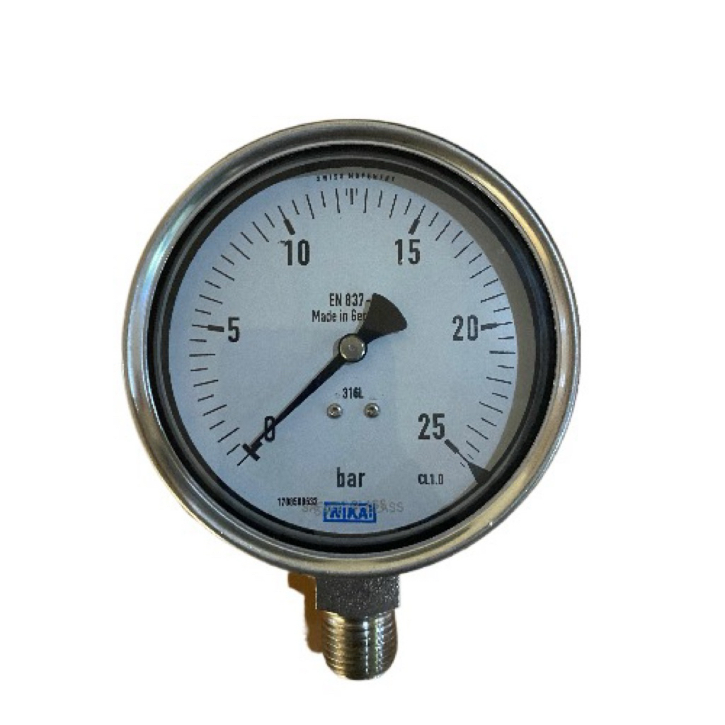 WIKA pressure gauge 4 inch bottom Ss 0-25 bar drat 1/2 npt