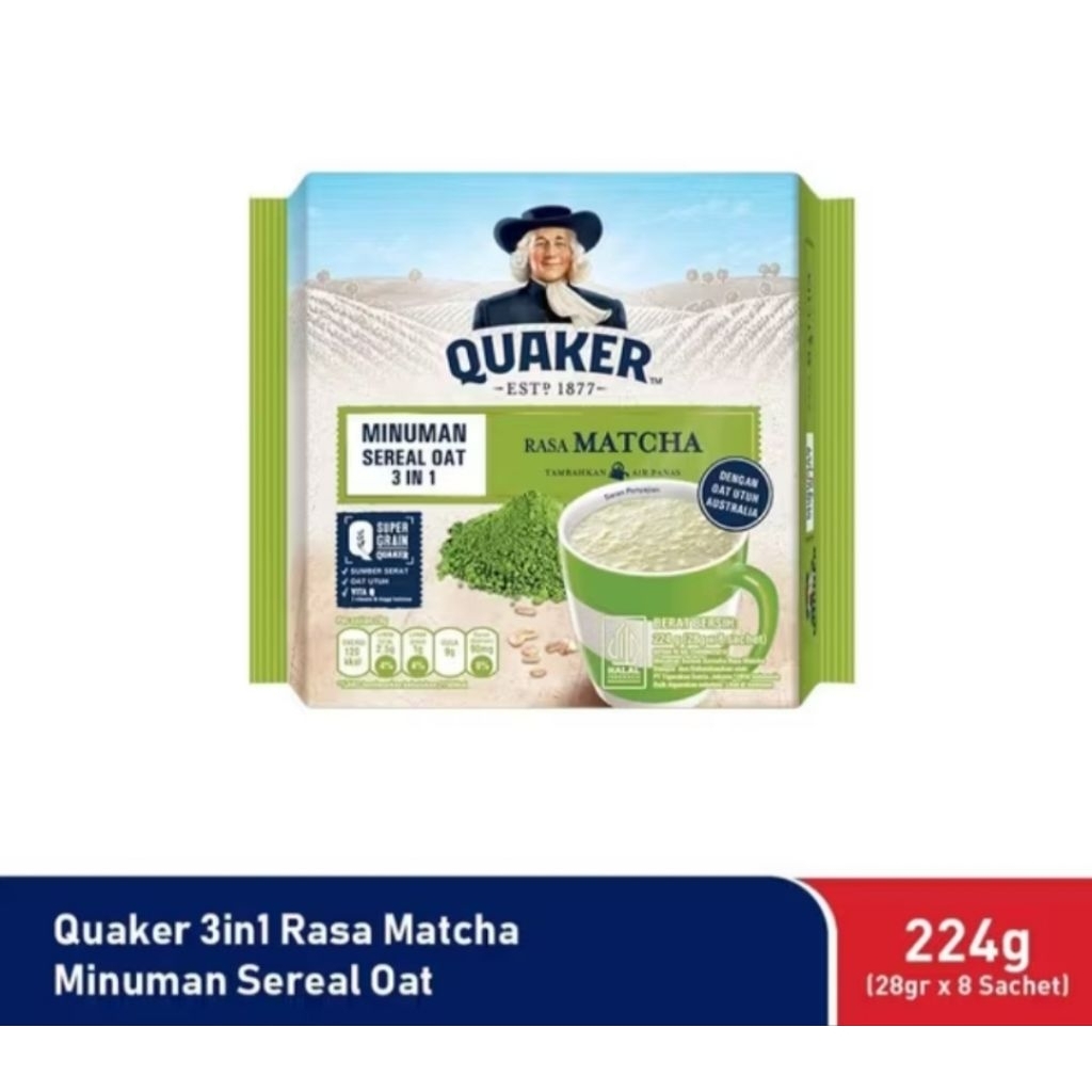 

Quaker Minuman Sereal Oat 3 in 1 Rasa Matcha 224 Gr (Isi 8 Sachet)