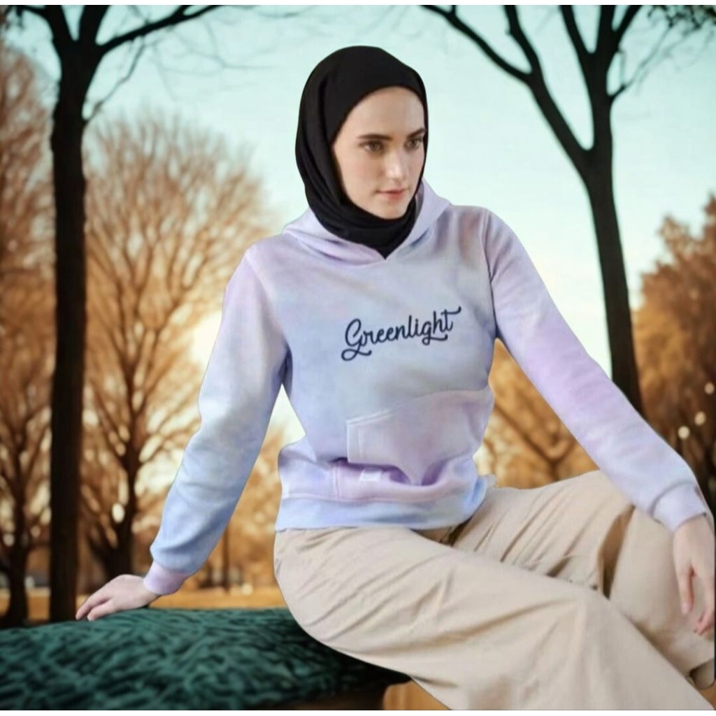 Tie Dye Greenlight Hoodie Wanita Original Preloved