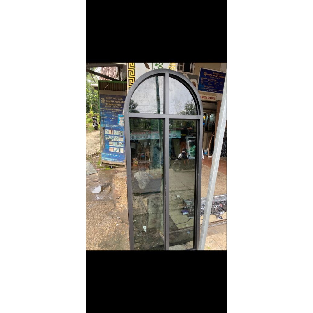 jendela lengkung kaca mati & jendela sliding
