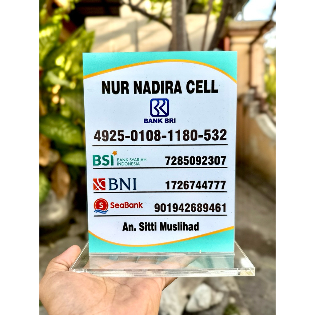 

AKRILIK MEJA BISA CUSTOM REKENING E-WALLET UKURAN 15x20cm BAHAN AKRILIK TEBAL