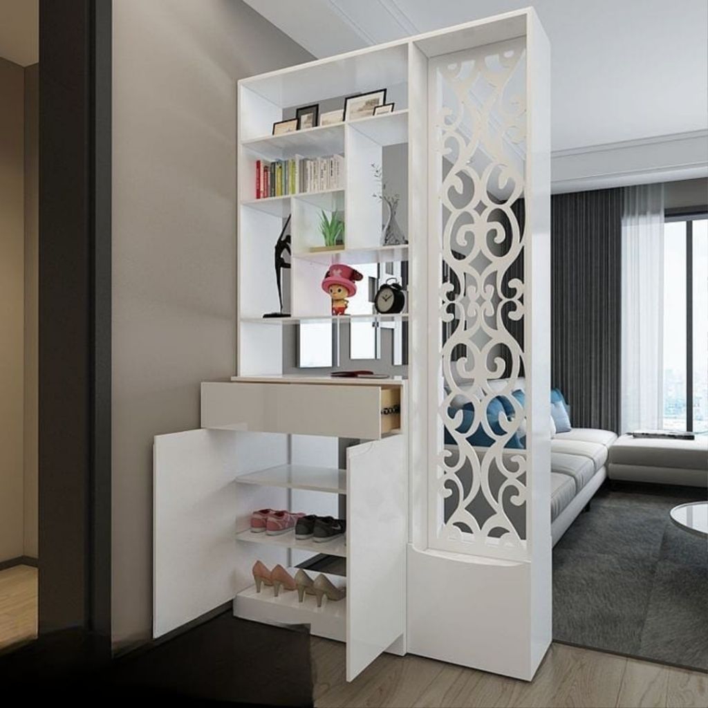 bufet partisi jati minimalis, bufet penyekat ruangan kayu jati