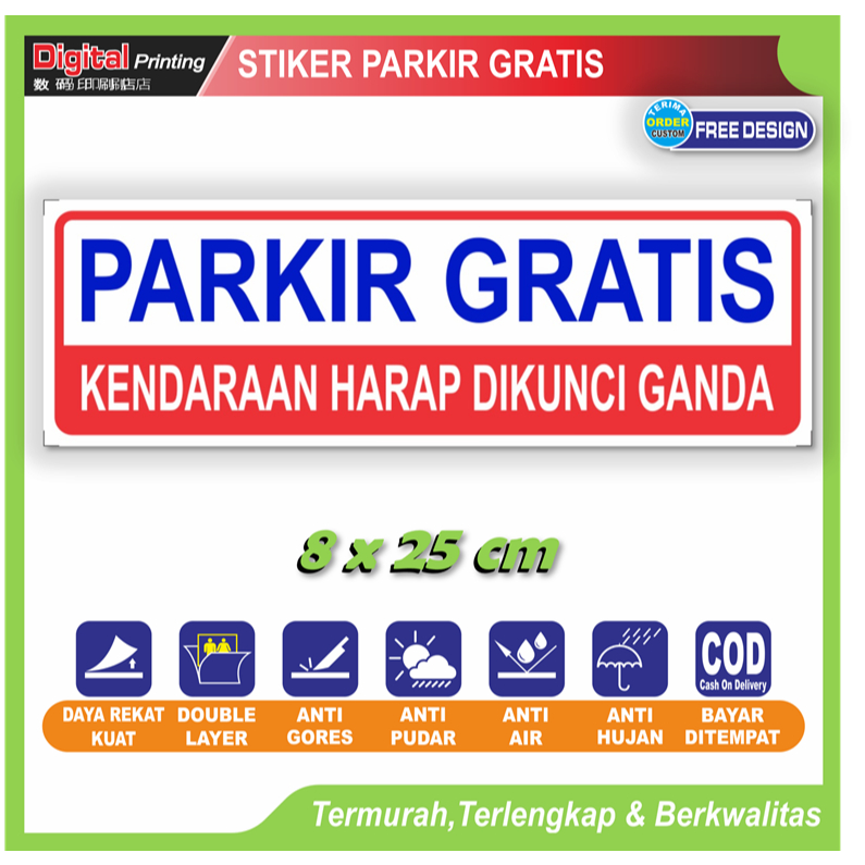 

Stiker tulisan parkir gratis sticker informasi layanan pengunjung pembeli toko kantor dll