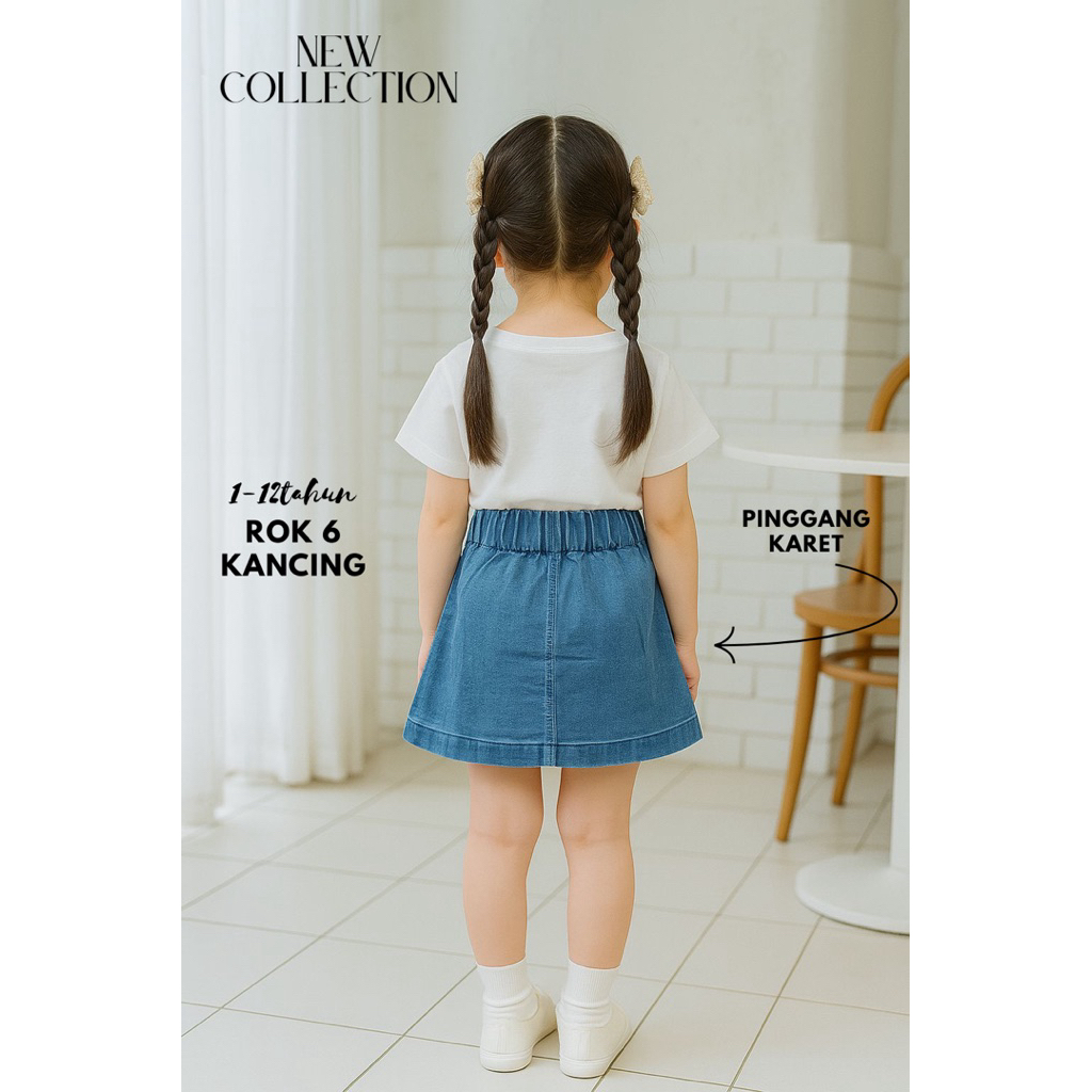 1-12Tahun Bawahan Rok Jeans Anak Perempuan Model Rempel Trend Fashion Korea Baju Casual Harian Anak