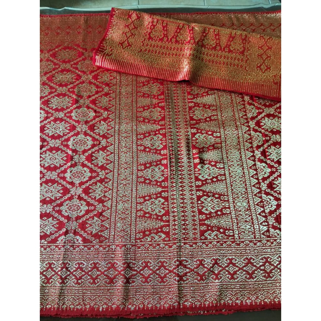 Kain Songket Palembang Premium - Motif Tradisional Emas Merah