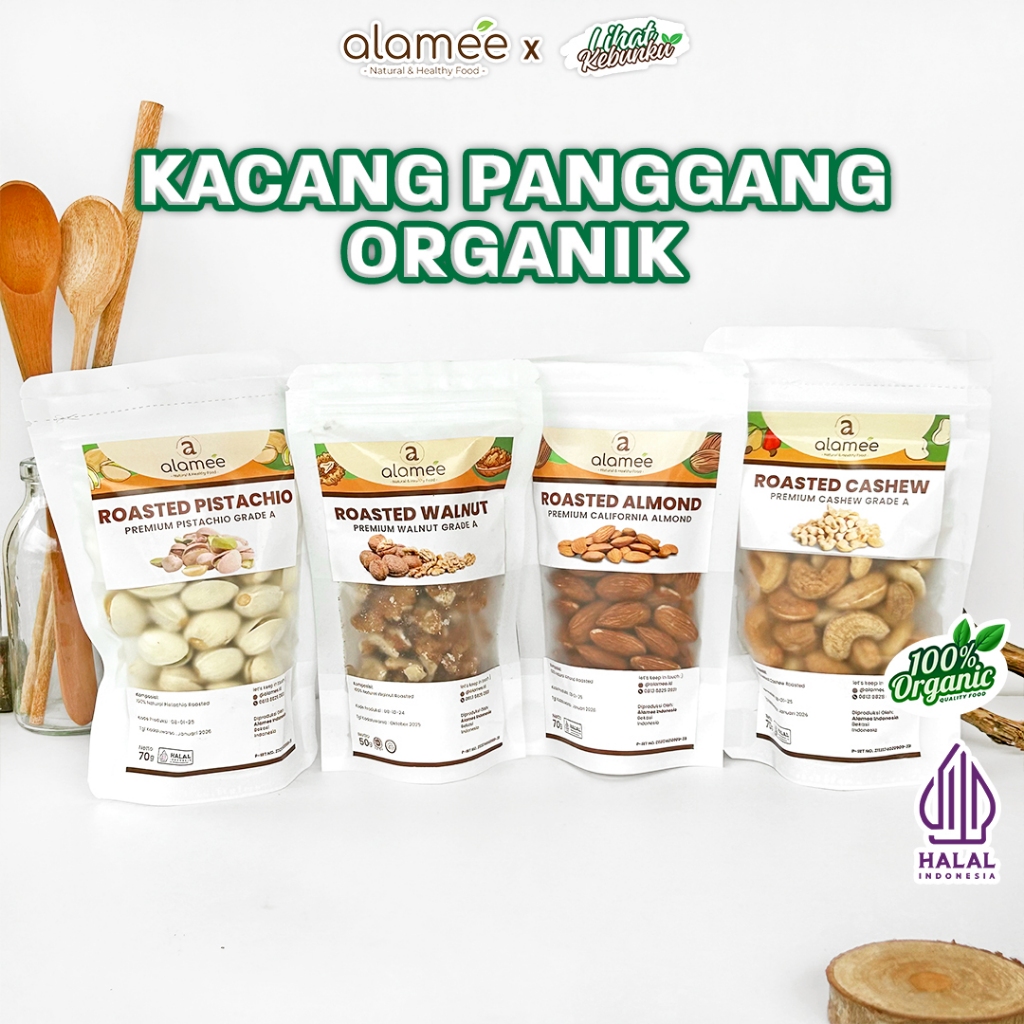 

ALAMEE Kacang Almond Mede Walnut Pistachio Kupas Panggang Roast Roasted 70g Oven LIHAT KEBUNKU
