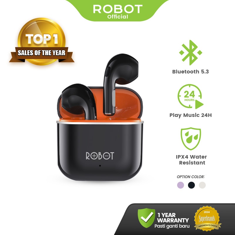 [SPECIAL LIVE] ROBOT TWS Wireless Earphone Airbuds T50S Original Bluetooth 6.0 True Wireless Headset