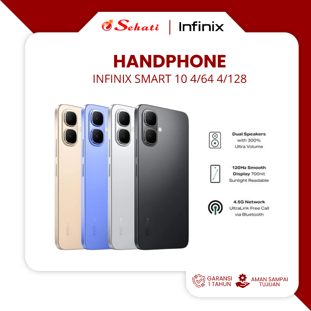 (CHAT ADMIN UNTUK PENGIRIMAN INSTANT) Infinix Smart 10 Handphone Tahan Debu Percikan Air 120 Hz Unis