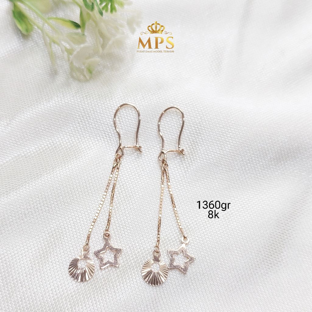 puterasokaraja NEW COLLECTION ANTING PANJANG RANTAI EMAS ASLI KADAR 8K/375% TOKO EMAS PUTERA SOKARAJ