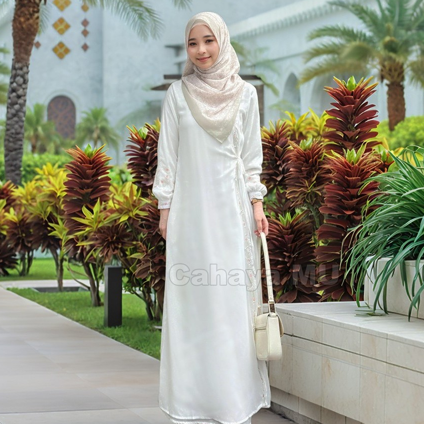 Ready Gamis Putih Premium Lebaran Terbaru /Gamis Putih Motif Bunga Bordir