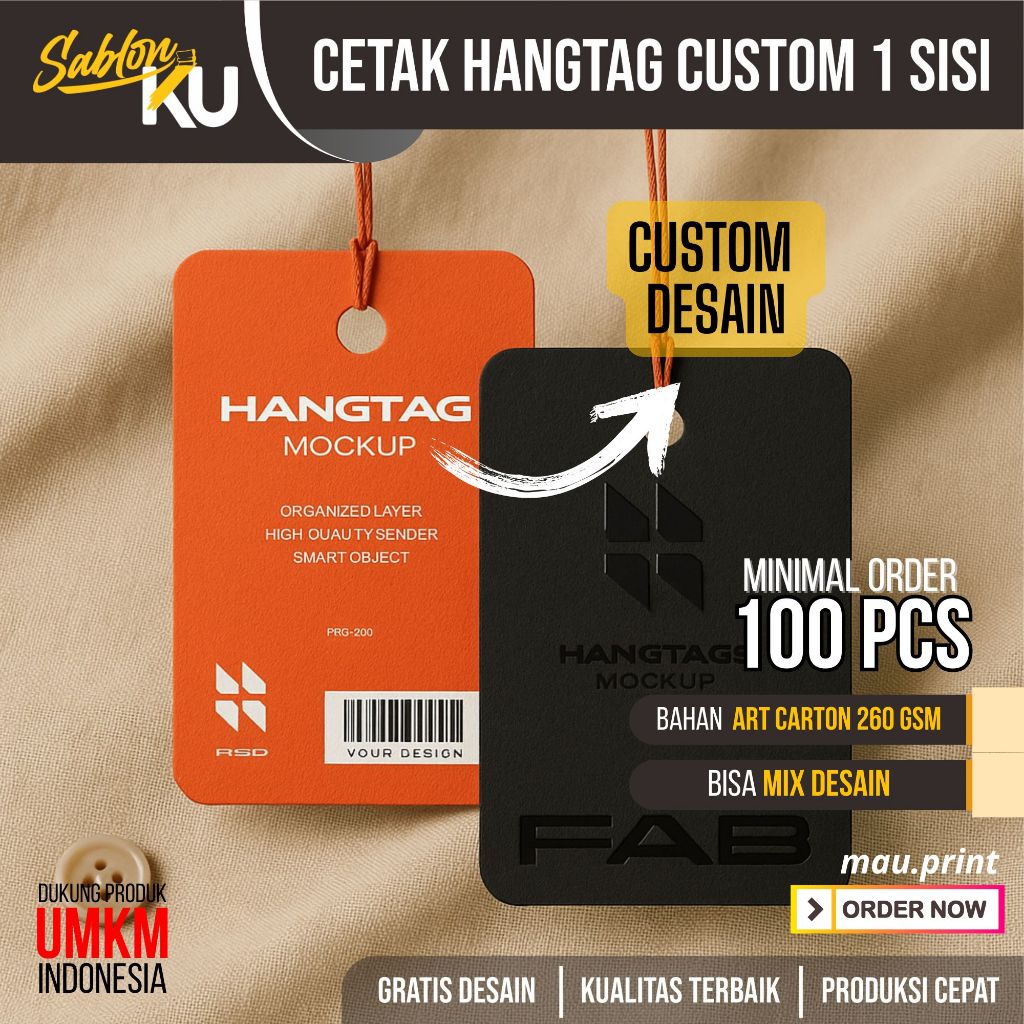 

Cetak Print hang tag hangtag label merek baju 1 sisi custom desain bentuk persegi untuk pakaian kaos murah