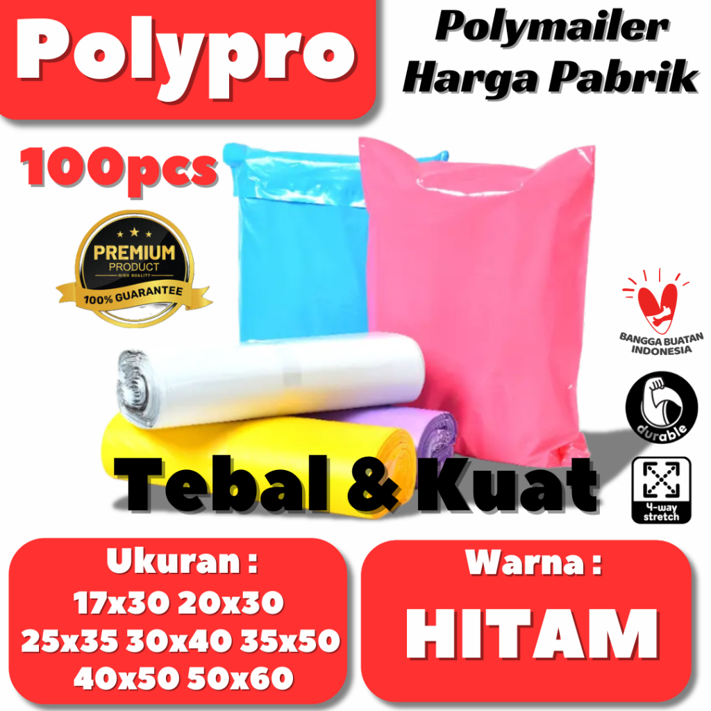 

Plastik Packing Hitam / Polymailer Warna HDPE Matte / LDPE Glossy (Isi 100Pcs)