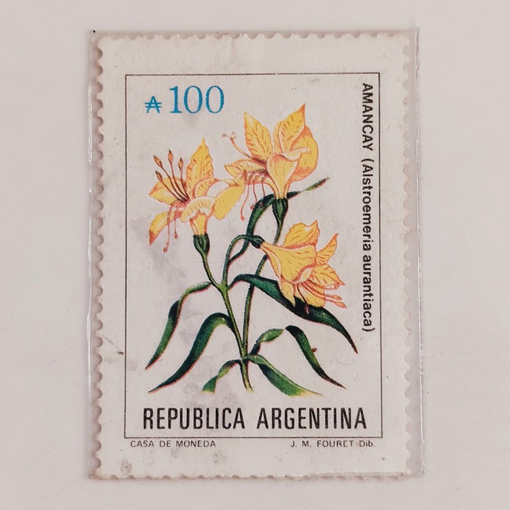 

(AA) Perangko Argentina 1989 Flowers - Austral - Amancay (Alstroemeria aurantiaca) 100 austral Used
