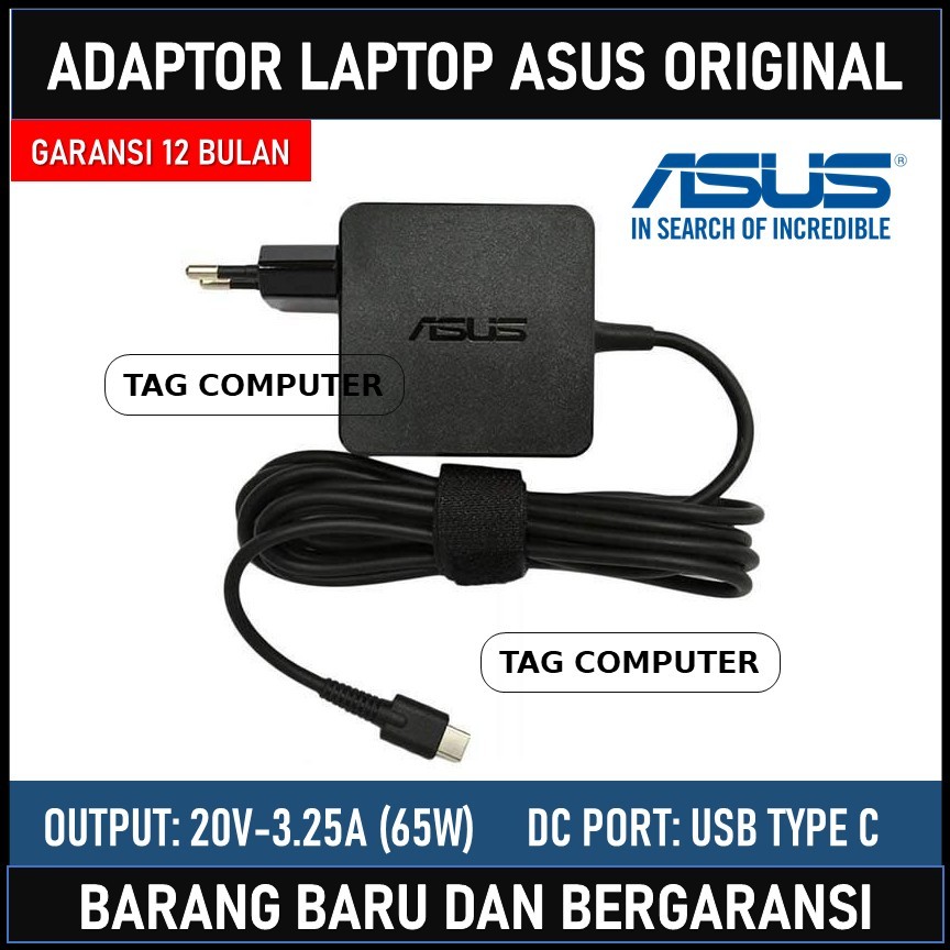 ADAPTOR CHARGER LAPTOP ASUS CHROMEBOOK FLIP C302 C213 C302C C302CA C302CA-DHM4 USB TYPE C 65W ORIGIN