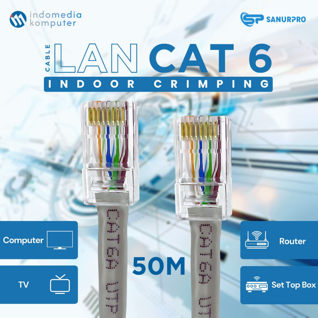 Kabel Lan Cat 6 Panjang 50m Crimping Outdoor Indoor Lan Cat Cable 50M