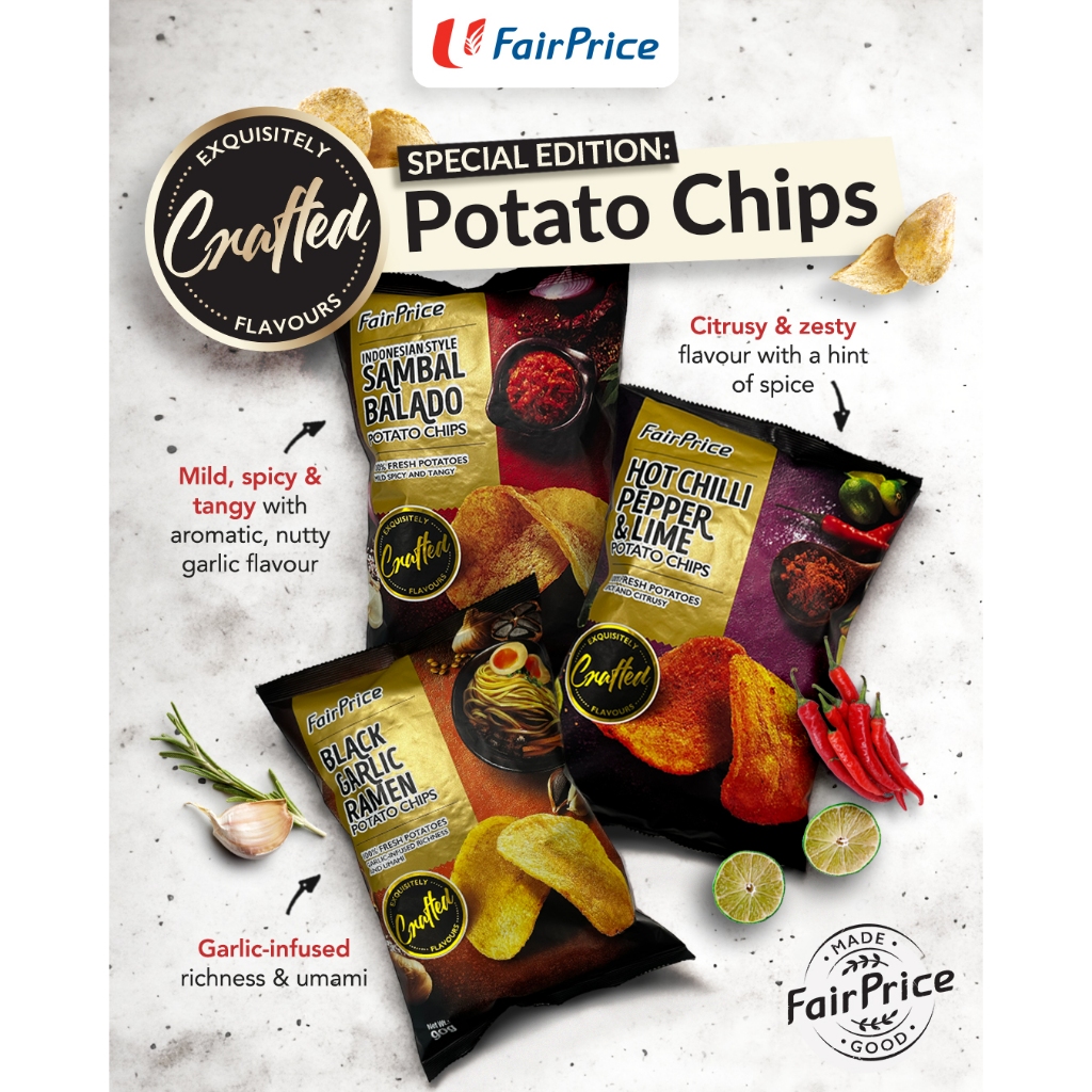 

Keripik Kentang FairPrice Potato Chips 90gram Exquisitely Crafted Flavours Special Edition asal Singapore
