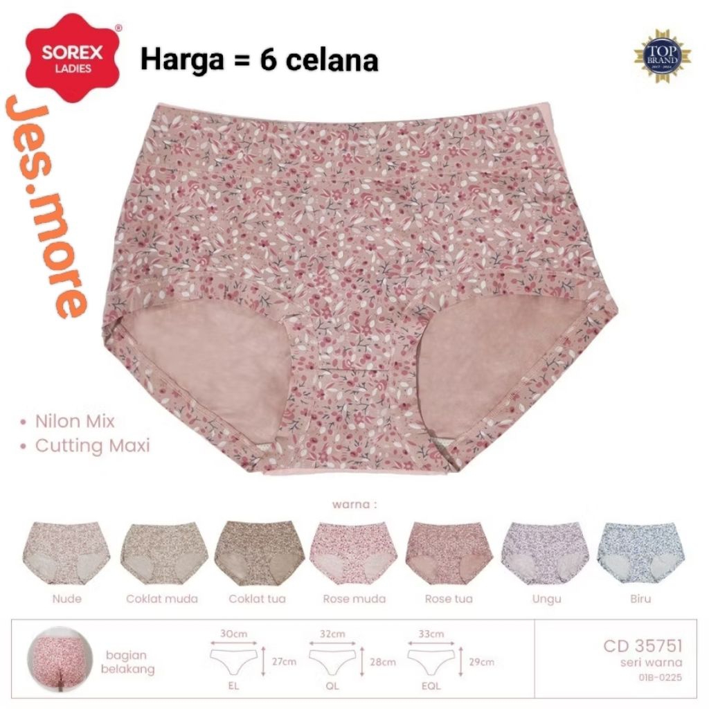 6pcs SOREX 35751 CD Celana Dalam Wanita Motif Bunga  Cutting Maxi Size  XL - 3XL