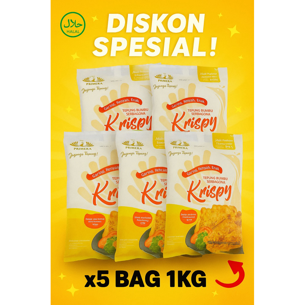 

[PAKET HEMAT] Tepung Krispy Primera 5x200g – Total 1KG | Garing, Renyah, Enak