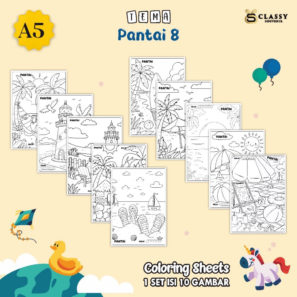 

LEMBAR GAMBAR MEWARNAI A5 - KERTAS MEWARNAI ANAK TEMA PEMANDANGAN - COLORING SHEETS FOR KIDS