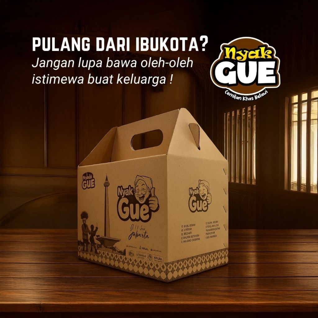 

Kardus Packing Tebal Exclusive Nyak Gue / Mpok Mumun Oleh Oleh Jakarta Betawi