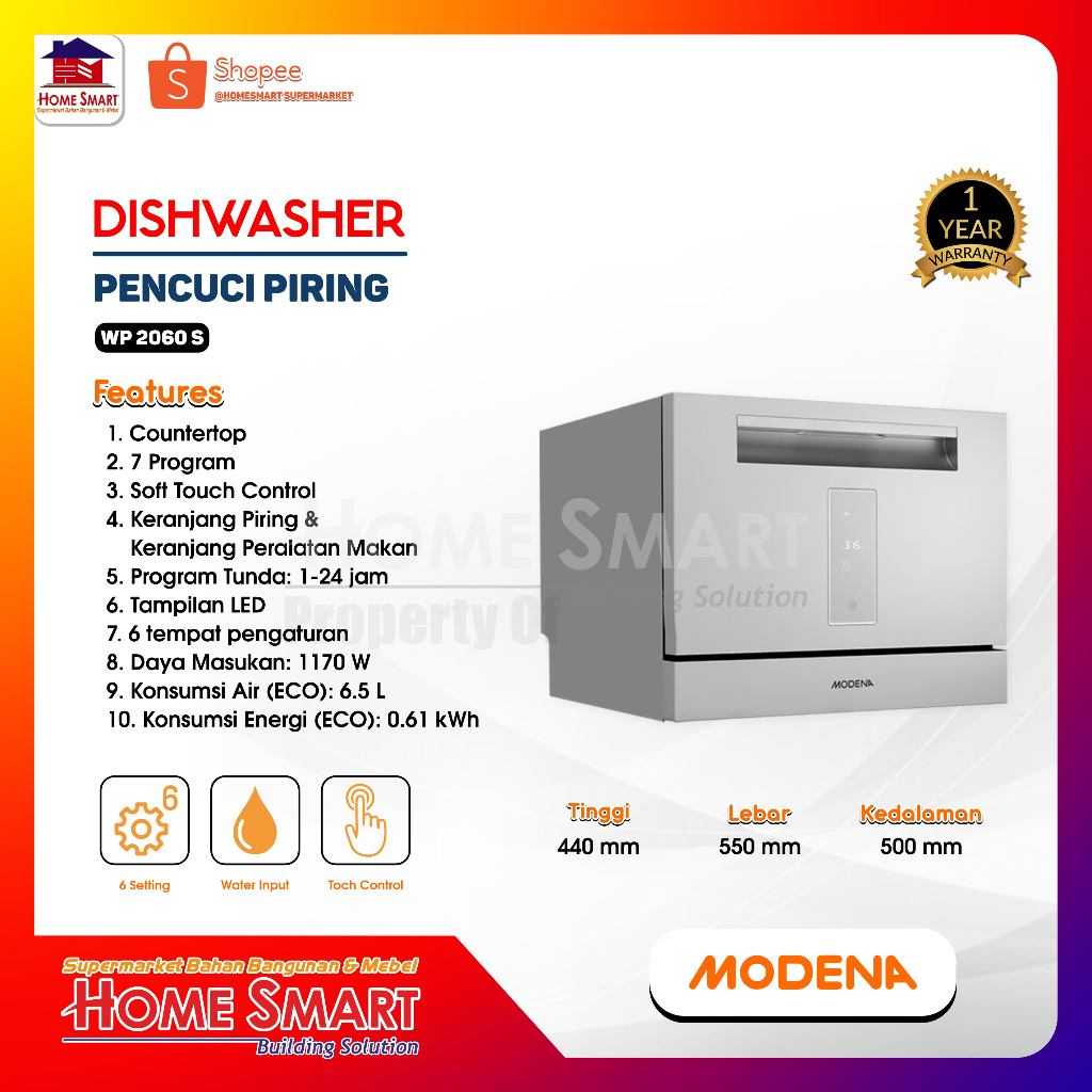 MODENA DISWASHER WP 2060 S - MESIN CUCI PIRING