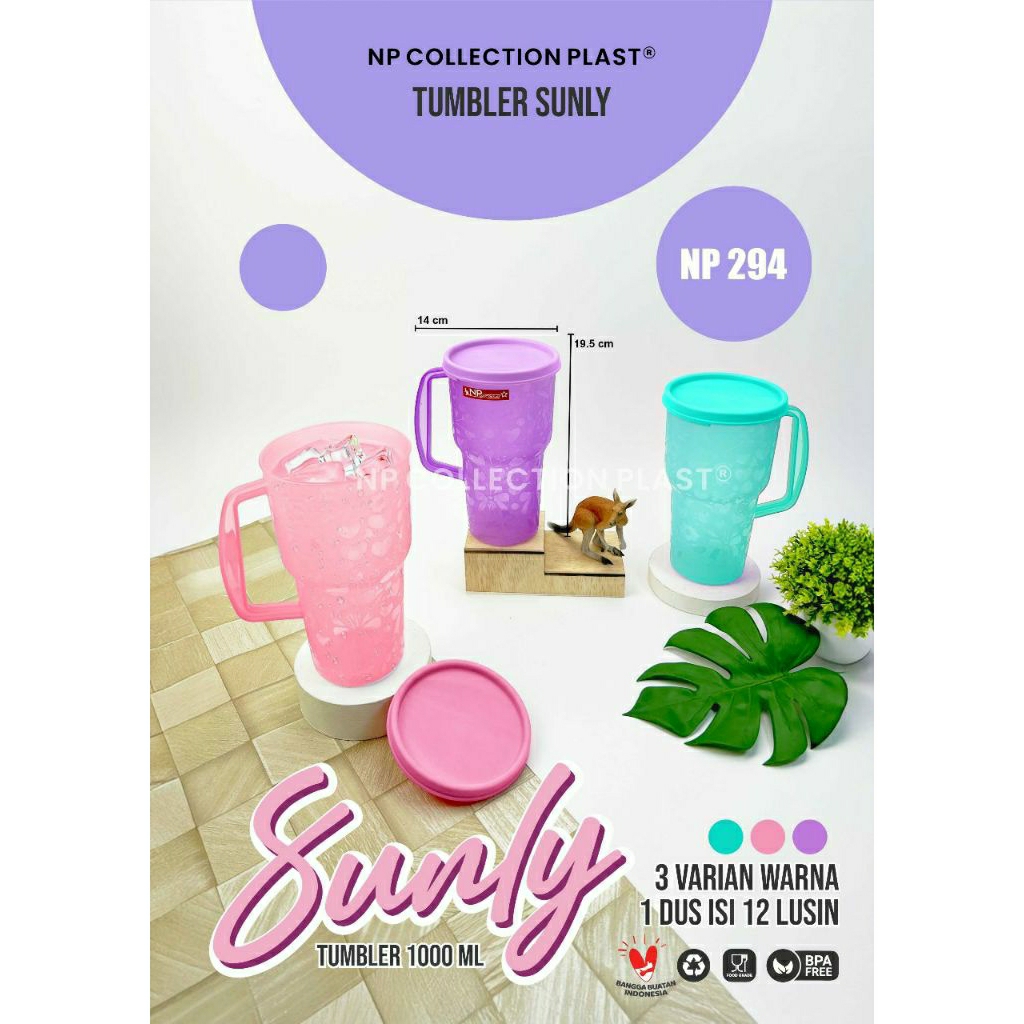 Tumbler Sunly 1000ml NP / Cangkir plastik Tutup Sunly / Mug tutup sunly / Gelas