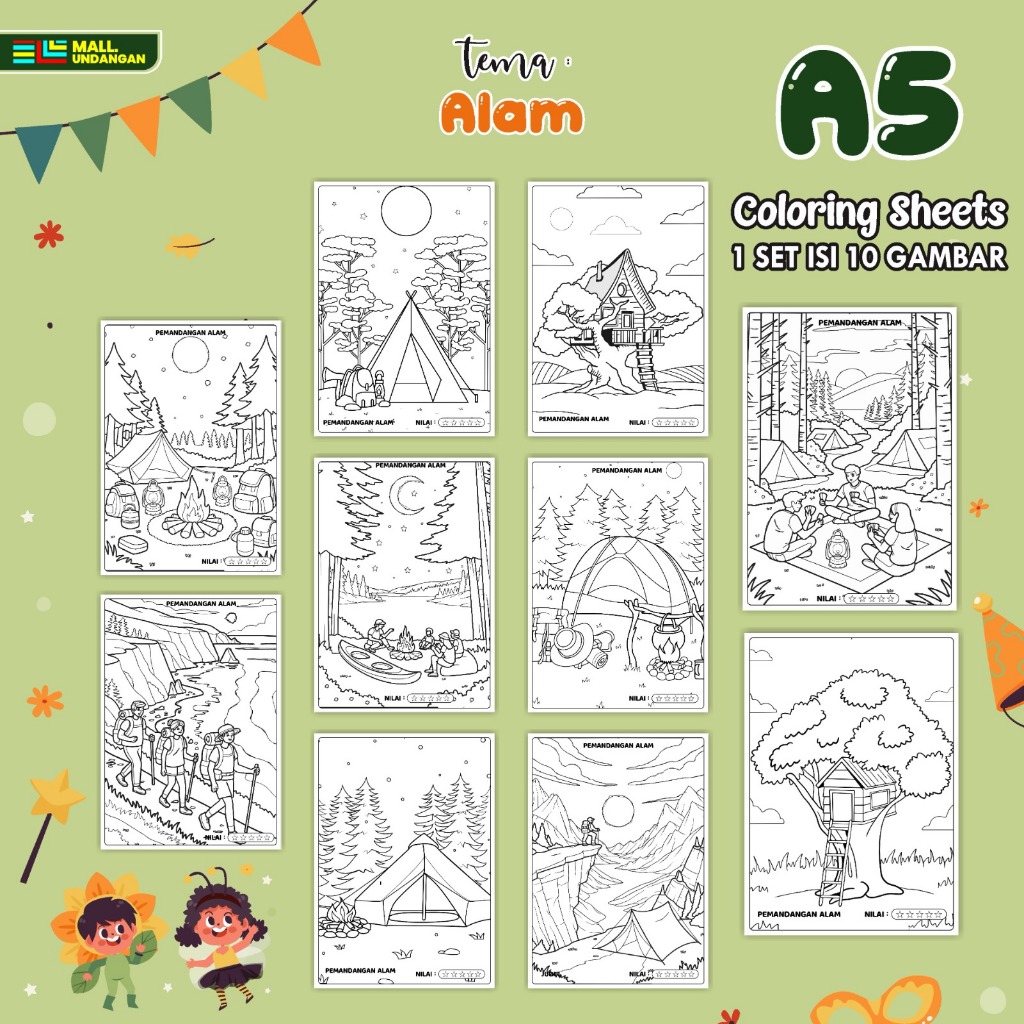 

LEMBARAN MEWARNAI ANAK A5 - BAGIAN TEMA ALAM - PAPER COLORING SHEETS FOR KIDS