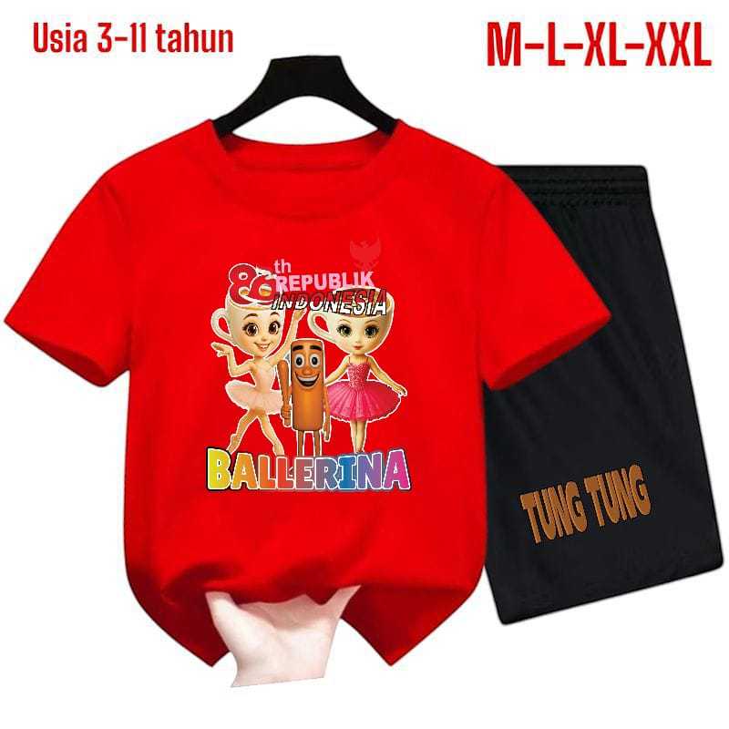 Setelan Anak  Laki-Laki Dan Perempuan BALLERINA TUNG TUNG REPUBLIKK Viral Baju Pendek Dan Celana Pen