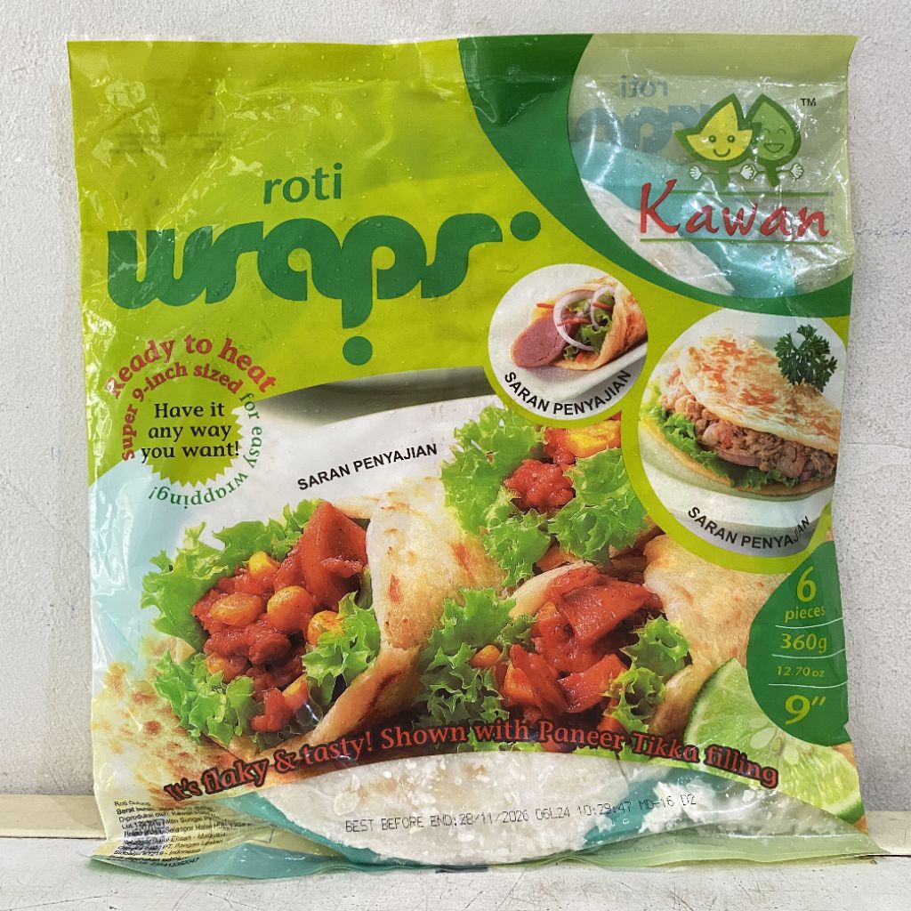 

Kawan roti wraps kemasan 360 gram isi 6 pcs x 60 gram | kawan food roti wraps | roti gulung | roti wraps