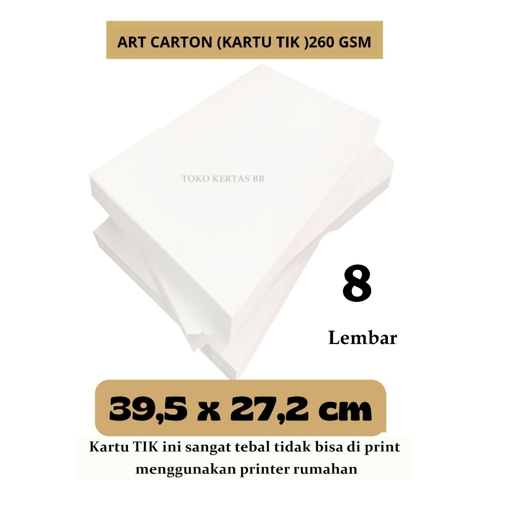 

ART CARTON ( KARTU TIK ) 260 GSM UKURAN 39,5 X 27,2 CM , ISI 8 LEMBAR
