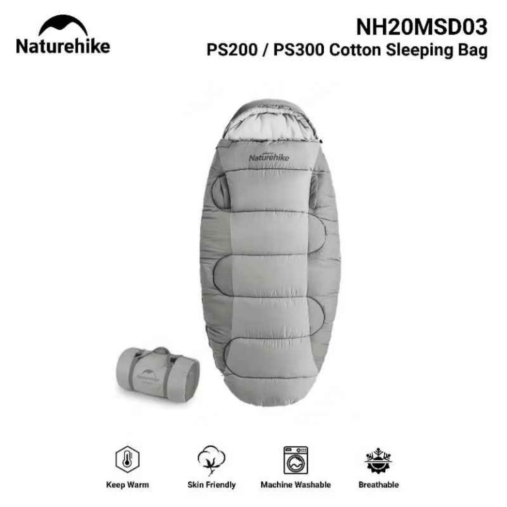 SLEEPING BAG MUMMY KEPOMPONG NATUREHIKE NH20MSD03 COTTON PS200 KANTONG TIDUR CAMPING