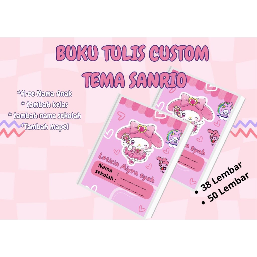 

BUKU TULIS CUSTOM TEMA SANRIO/buku tulis anak/38 lembar/50 lembar/Buku tulis