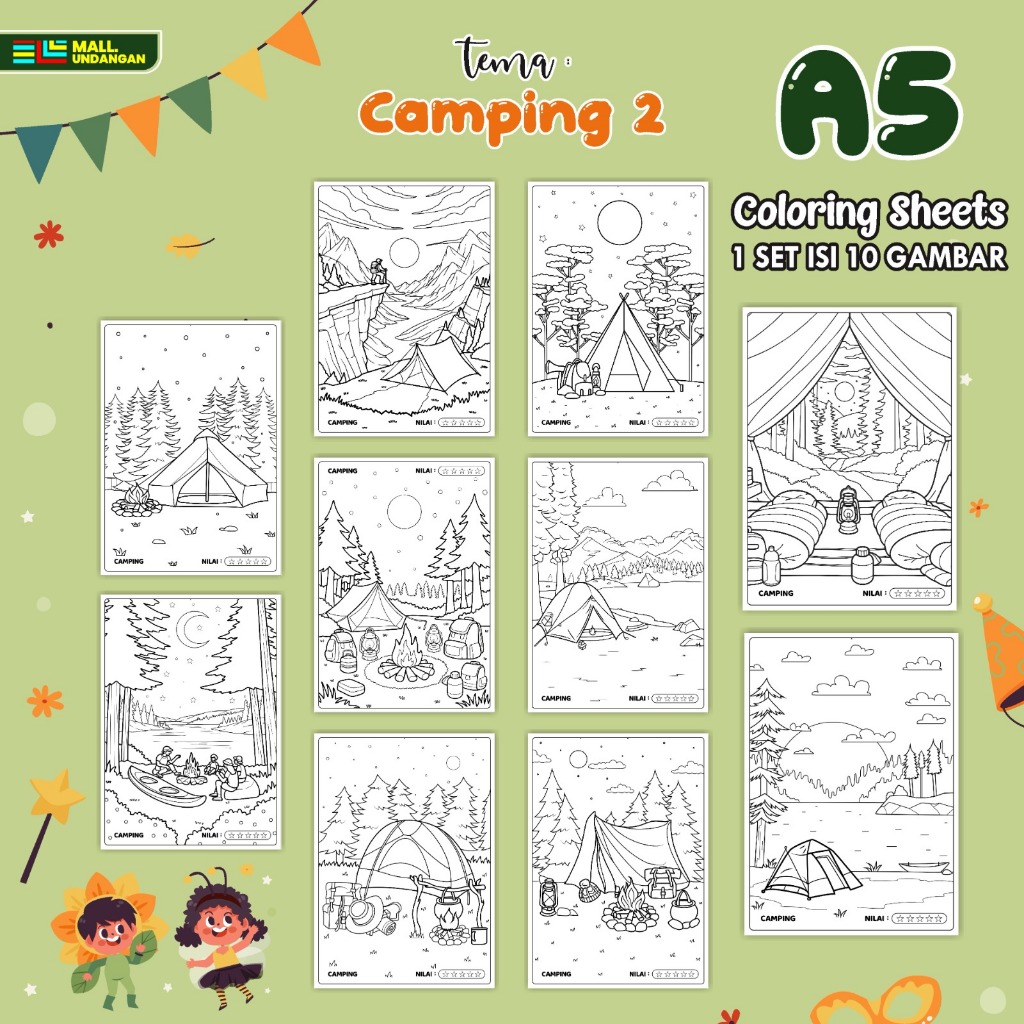 

LEMBARAN MEWARNAI ANAK A5 - BAGIAN TEMA CAMPING - PAPER COLORING SHEETS FOR KIDS