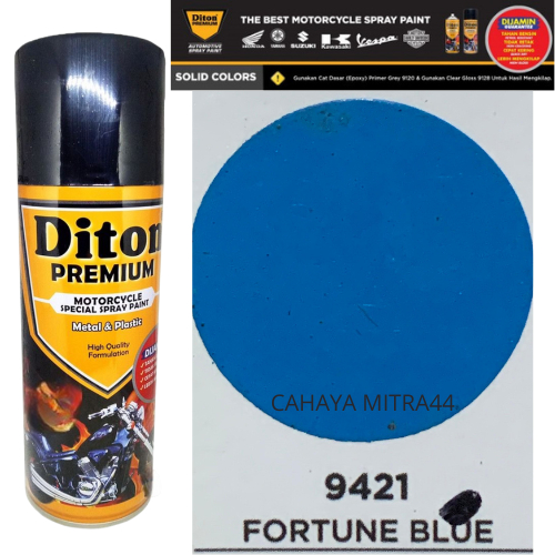 Pilox Diton Premium Fortune Blue 9421 400cc Cat Semprot Warna Biru Solid untuk Motor dan Mobil