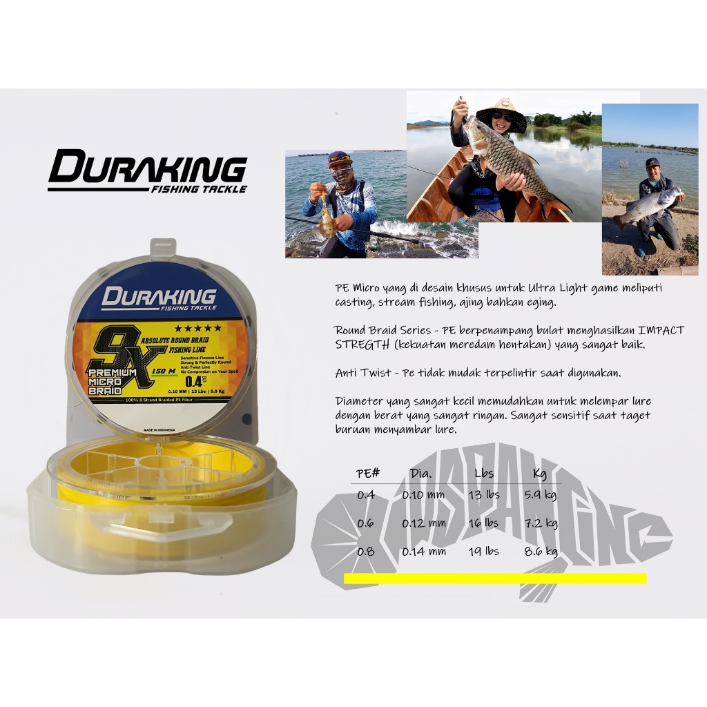 BENANG PE MICRO l MICRO BRAID l DURAKING 9X YELLOW 150-300M