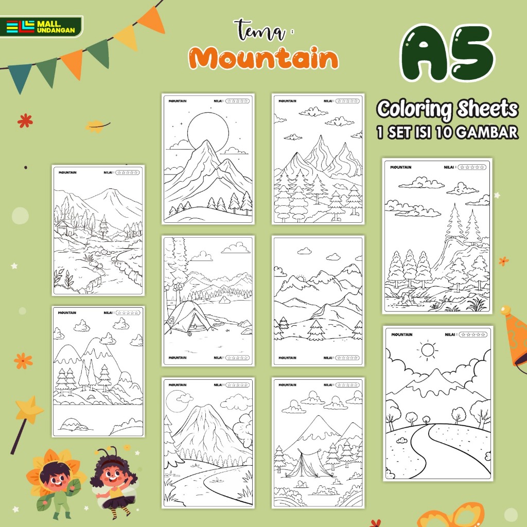 

LEMBARAN MEWARNAI ANAK A5 - BAGIAN TEMA MOUNTAIN - PAPER COLORING SHEETS FOR KIDS