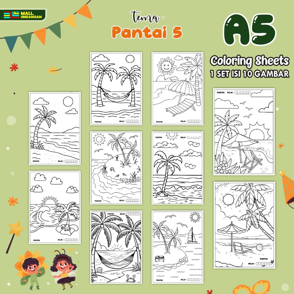 

LEMBARAN MEWARNAI ANAK A5 - BAGIAN TEMA PANTAI - PAPER COLORING SHEETS FOR KIDS