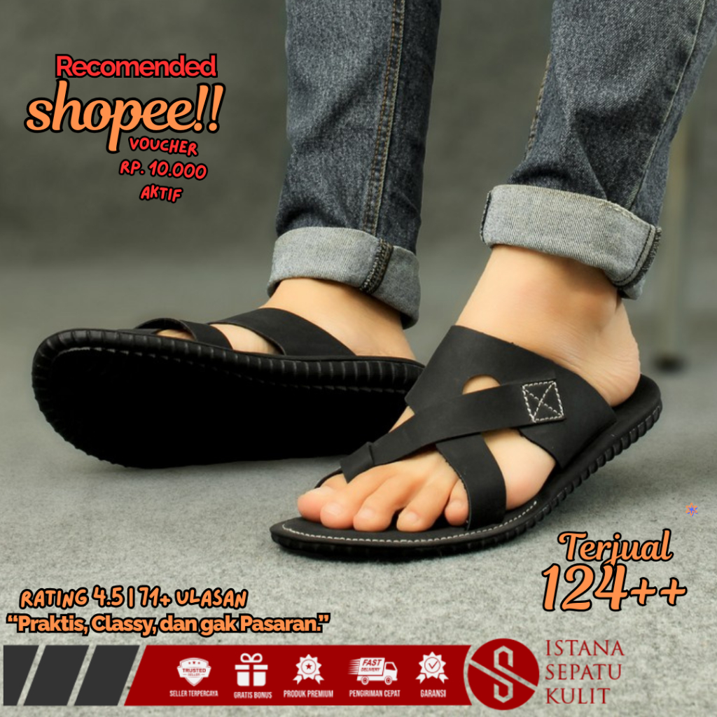 Sendal Jepit Kulit Cibaduyut Bandung Asli Cowok Dewasa Pakalolo Modis Murah Warna Hitam Coklat