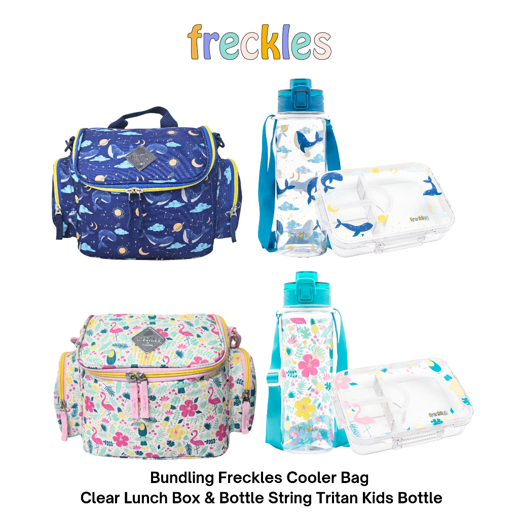 Bundling Freckles Cooler Bag / Lunch Bag plus Clear Lunch Box & Bottle String Tritan Kids Bottle 700