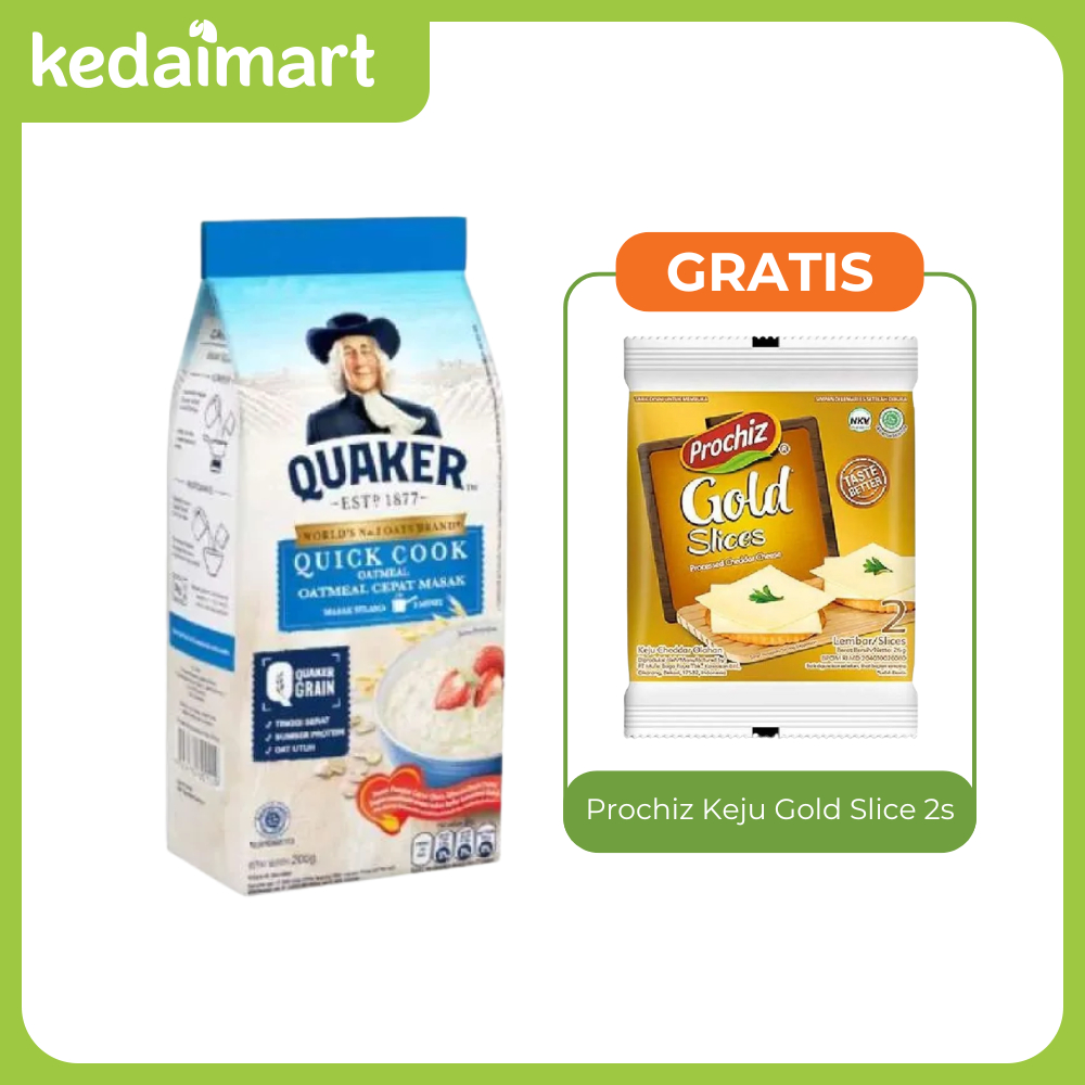 

Buy Quaker Oat Quick Cook 200 Gram FREE Prochiz Keju Gold Slice 2s