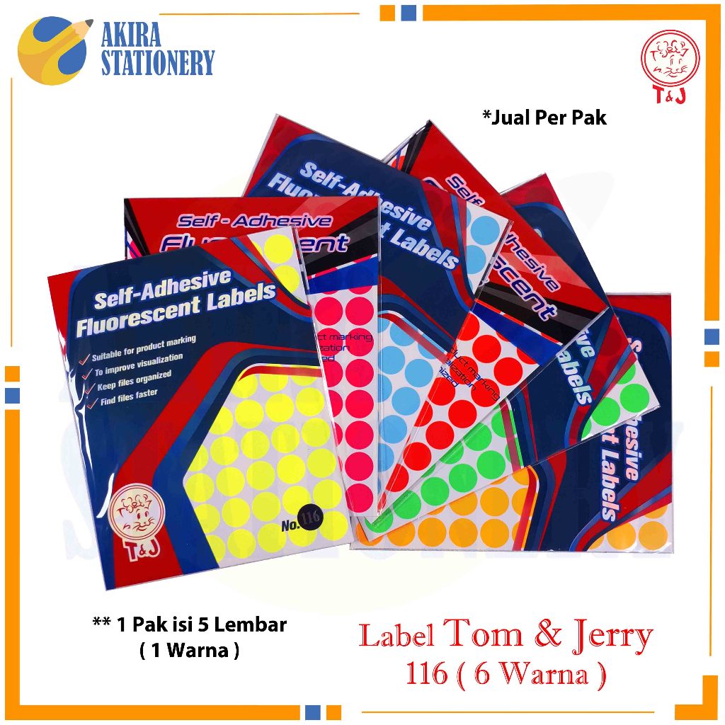 Kertas Label Tom & Jerry 116 Lingkaran Warna / Label Stiker T & J 116  Diameter 19 mm / Sticker Bula
