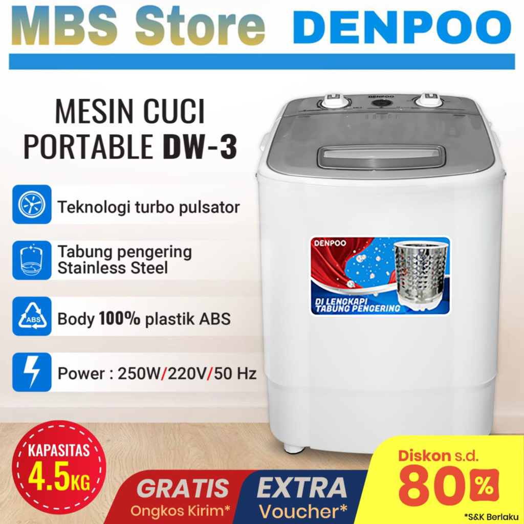 TERBARU Mesin Cuci Portable DENPOO DW - 3 Dengan Pengering