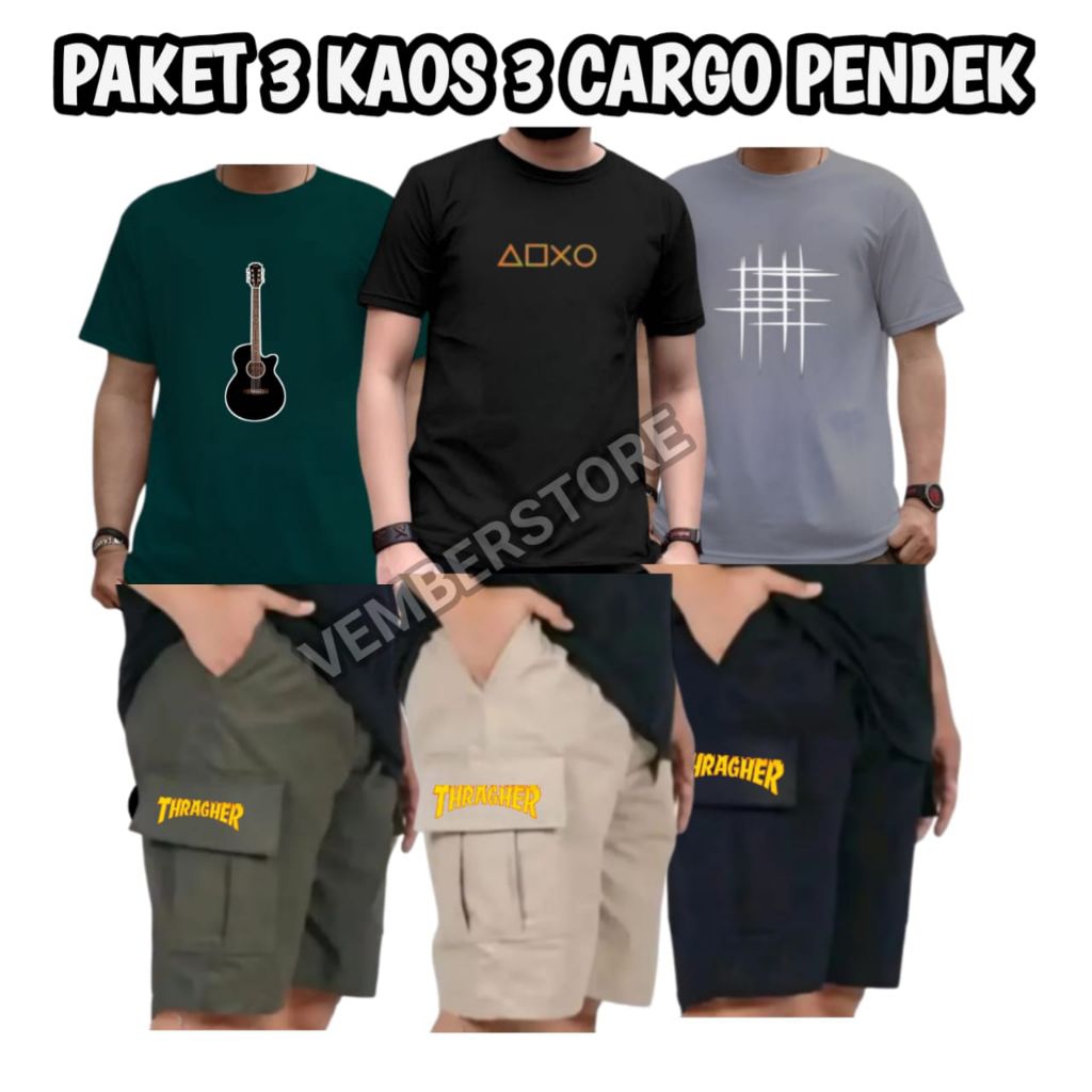 Paket 100ribu Dapat 3 Kaos 3 Celana pendek cargo