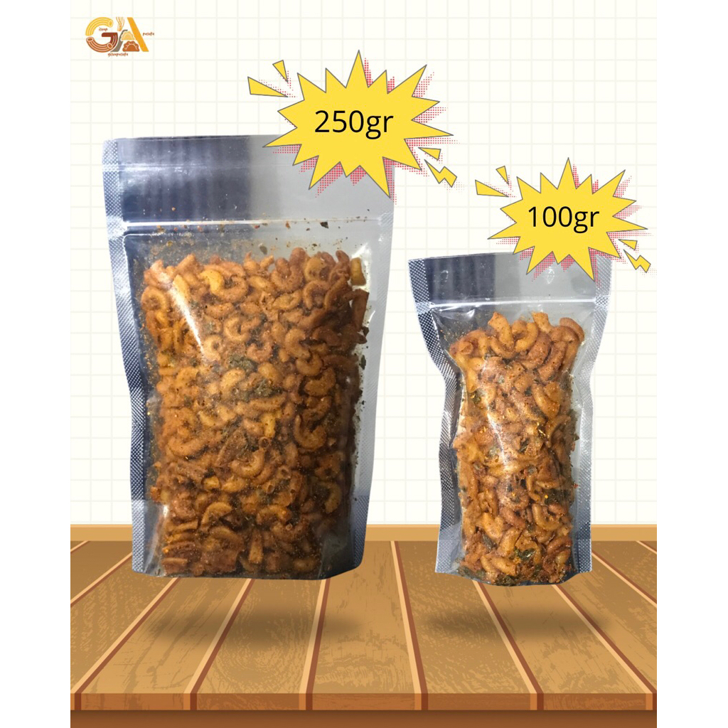 

Makaroni Kering Kriuk Pedas, Asin Gurih Daun Jeruk 100gr dan 250gr