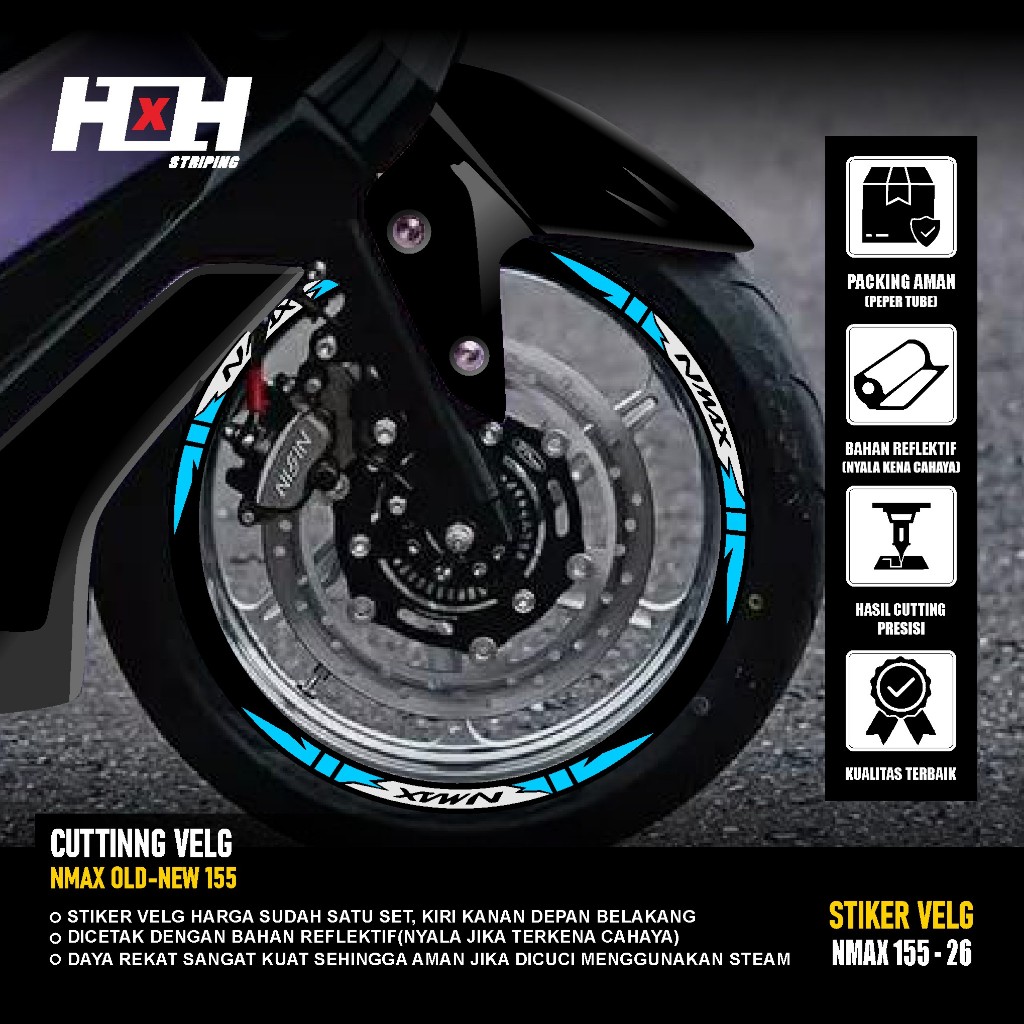 (COD) Cutting Sticker Velg yamaha Nmax 155 turbo connected Stiker Lis Variasi Ban velk nyala 26