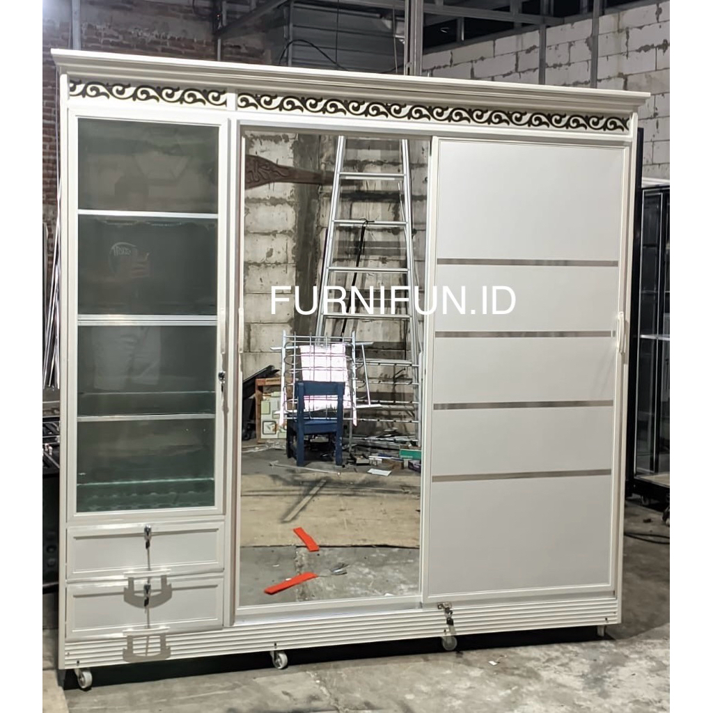 Lemari Sliding Acp Terbaru / Lemari Kaca Aluminium / Lemari Baju Kaca
