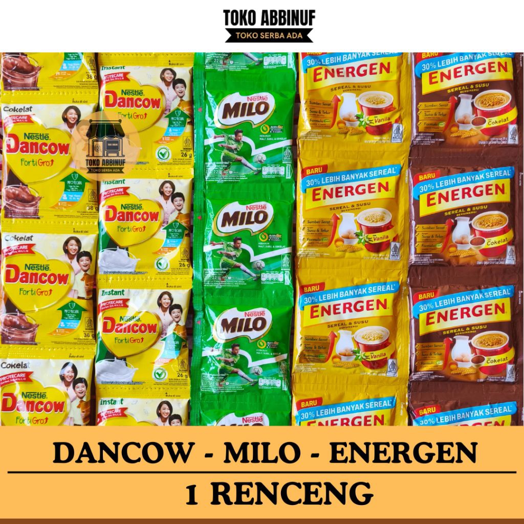 

ANEKA MINUMAN RENCENG - DANCOW INSTAN COKLAT- MILO - ENERGEN VANILA COKLAT - 1 RENCENG