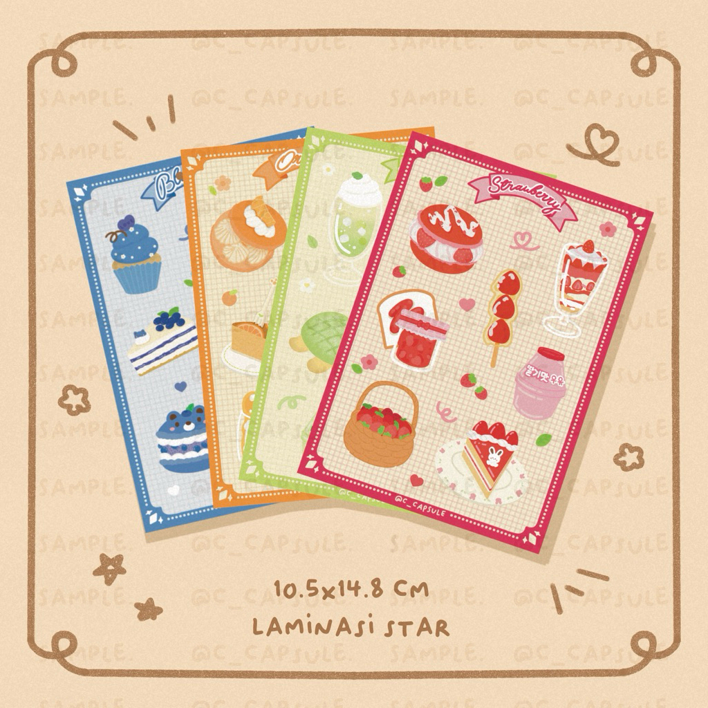 

Dessert Sticker - Strawberry Melon Blueberry Orange - Stiker deco tema dessert - Star Holo