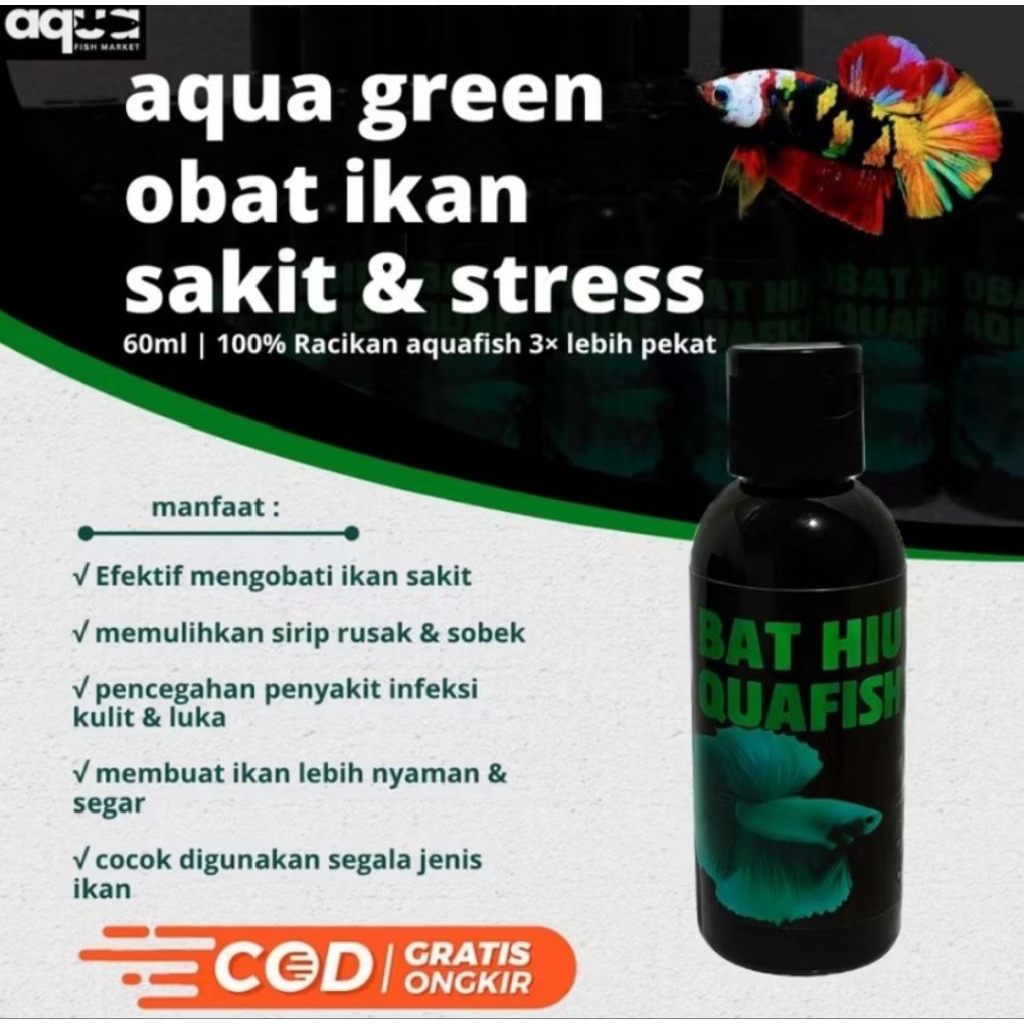 AQUA GREEN LIQUID OBAT HIJAU PREMIUM UNTUK IKAN SAKIT DAN STRES COCOK UNTUK IKAN CUPANG GUPPY CHANA 